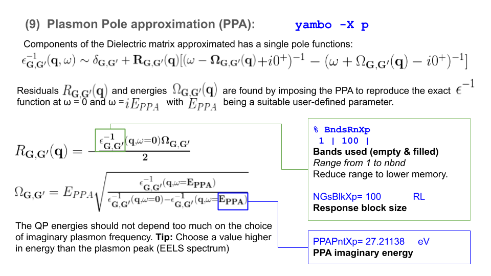 Plasmon pole approximation