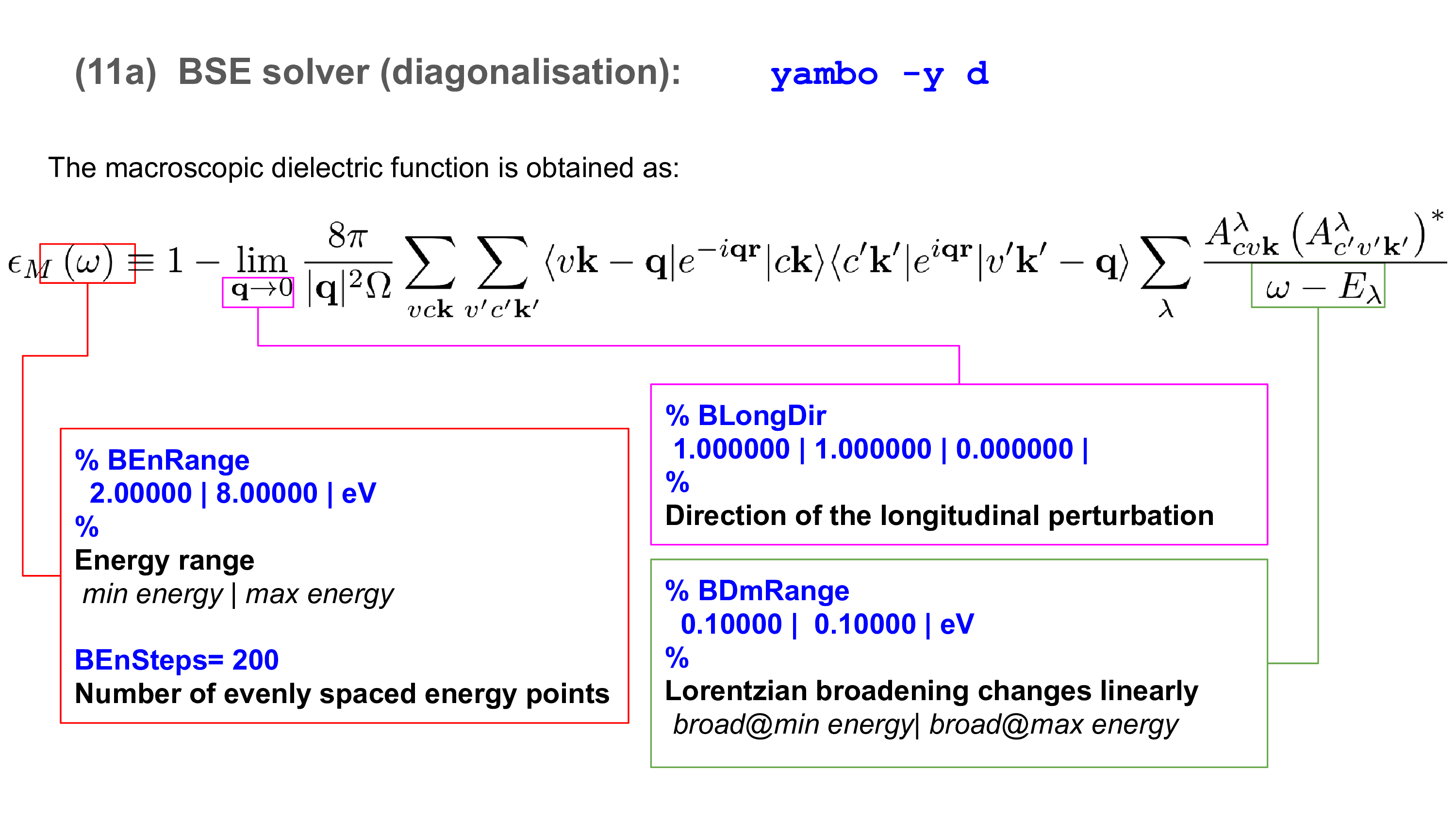 BSE solver (diagonalisation)