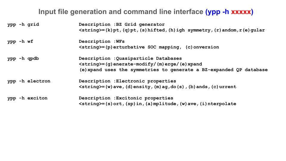 Input file and command-line interface (ypp)