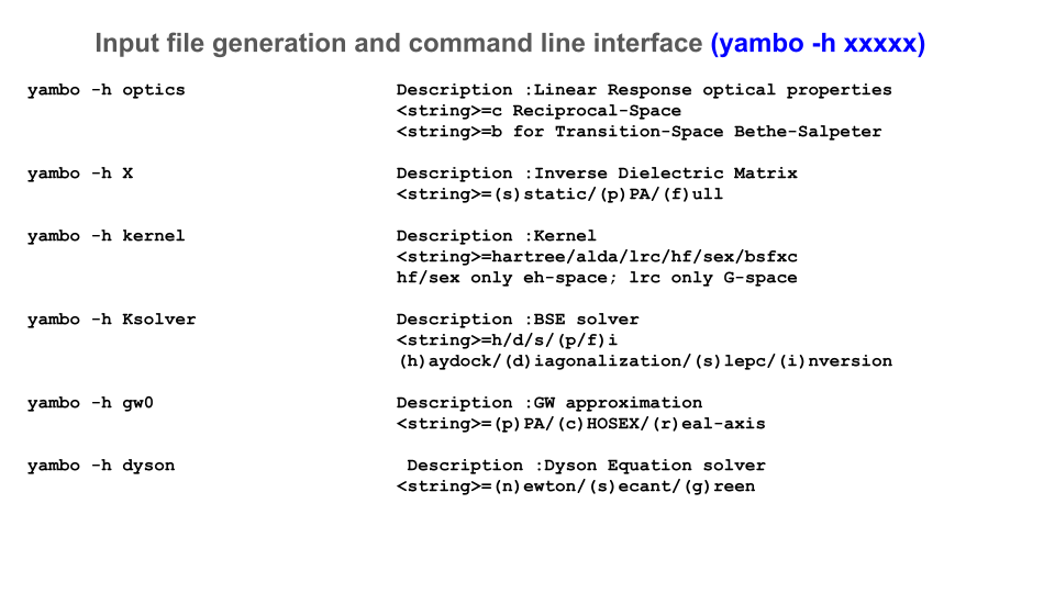 Input file and command-line interface (yambo)